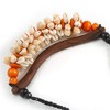 Avalaya Statement Sea Shell, Orange/Brown Wood Bead Black Cotton Cord