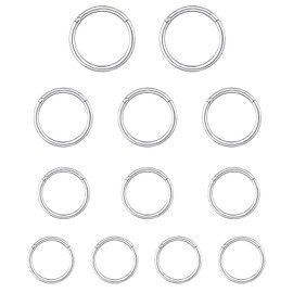 Pack of 12 Nose Piercing, Septum Piercing, Silver Nose Ring, Silver Nose Piercing, Ear Piercing, 8 mm, 10 mm, 12 mm, 14 mm, Nose Piercing for Lip Piercing, Ring, Eyebrows, Cartilage Earrings, Thin