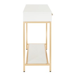 OSP Home Furnishings Alios Foyer Table, White Gloss Frame with Gold Plated Metal Legs
