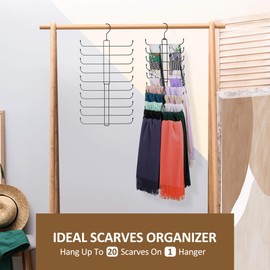 ZEDODIER Scarf Organizer Scarf Hanger for Closet, 2 Pack Rotatable Sturdy Hijab Holder Holds 40 Scarves, Space Saving Closet Organizers and Storage, Black