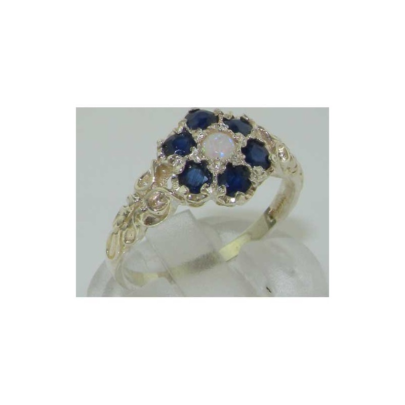 Victorian Ladies Solid Sterling Silver Natural Fiery Opal & Sapphire