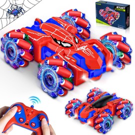 Kikikid Spider Remote Control Car for Boys, Rechargeable RC Cars Toys with Cool Lights, 2.4Ghz Double Sided Drift RC Stunt Cars, 360°Rotating 4WD Off-Road Race Car for 4-6 6-12 Boy Kids Gifts