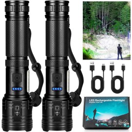 AURASEASON Flashlights High Lumens Rechargeable 2 Pack, 90,000 Lumens Super Bright Flashlight, LED Powerful Flash Light, 7 Modes with COB Work Light, IPX7 Waterproof for Outdoor Camping Hiking