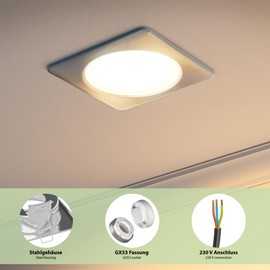 ledscom.de ZOBE II recessed ceiling light, stainless steel, square, 11 x 11 cm, 1038 lm, warm white, pack of 2