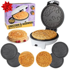 Giant 8" Pancake and Waffle Maker w 4 Removable Plates- Makes Large Unicorn or Narwhal Pancakes that Makes Kid's Breakfast Fun- Non-Stick Waffler Griddle w Adjustable Temperature- Xmas Holiday Gift