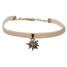 Alpenflüstern DHK240 Costume Velvet Choker Rhinestone Edelweiss Small Antique Gold Colours – Costume Necklace Close-fitting and Narrow, Elastic Choker Necklace, Women's Costume Jewellery, Zinc
