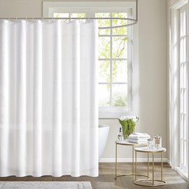 MIULEE Shower Curtain 150 x 180 cm White Waterproof Bath Curtain Anti-Mould and Textile Washable Quick Drying Bathroom for Bath and Shower Shower Curtains with 10 Shower Curtain Rings