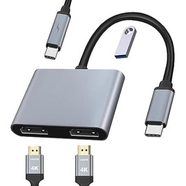 Adaptador USB C a doble HDMI, convertidor USB 3.1Tipo-C a doble HDMI 4KUSB 3.0puerto de carga USB-C 4 en 1, adaptador multipuerto AV digital USB-C