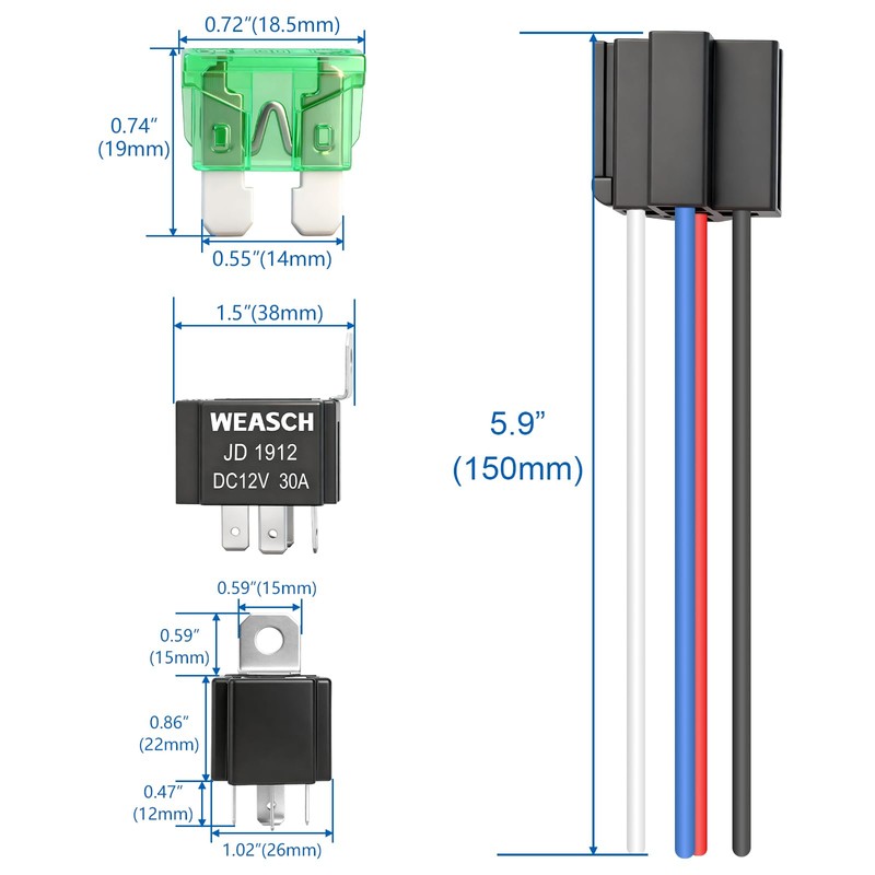 Weasch Fuse Relay Switch Kit, 12V 30A, 4 Pin SPST,