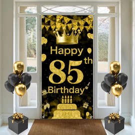 85th Birthday Decoration Background Door Decoration Banner Fabric Sign 85th Birthday Party Welcome Sign Poster Man Birthday Decoration Door Banner, Gold, Black, 35.4"x70"