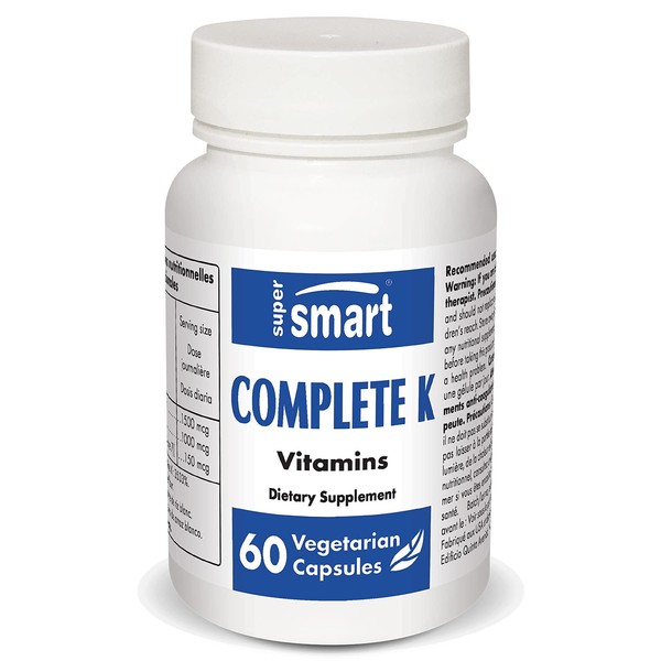 Supersmart - Complete K - with K1, K2 (MK4 + MK7) - Full Spectrum Vitamin K Supplement - Strong Bones Support - Heart Health | Non-GMO & Gluten Free - 60 Vegetarian Capsules