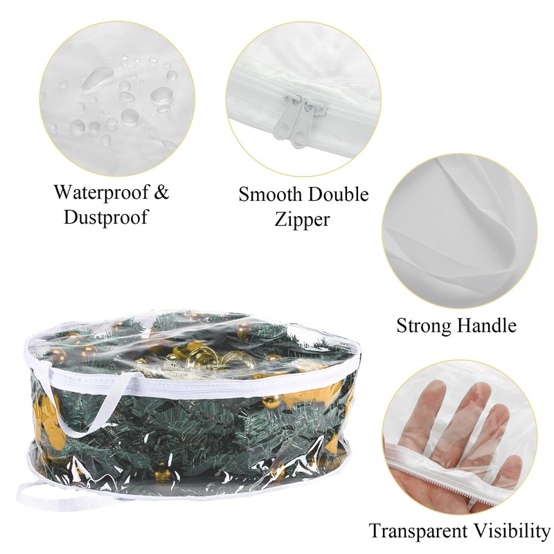 4 PCS Clear Wreath Storage Bag, 24x8 Inch Christmas Wreath