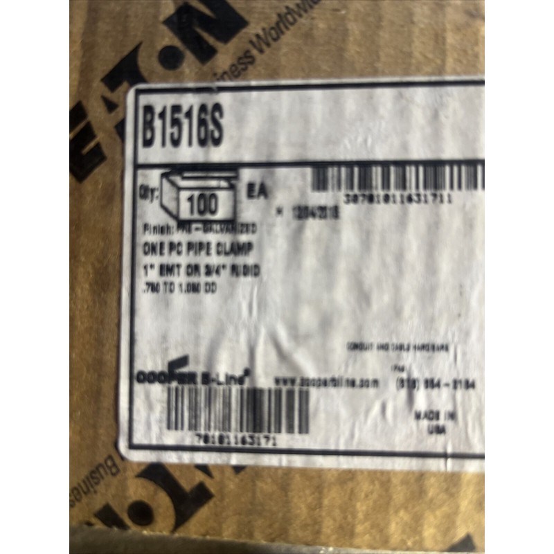 Eaton 100 NEW B1516S Conduit UniStrut Clamp 1 Inch EMT