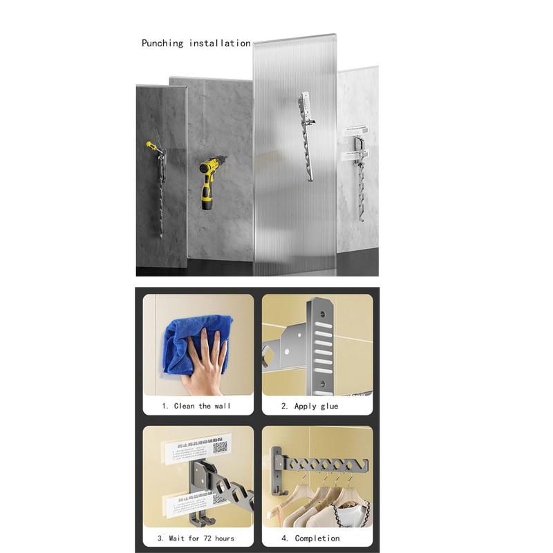 Baitang Foldable Clothes Hanger, Coat Hook, Aluminium Alloy Hook, Wall
