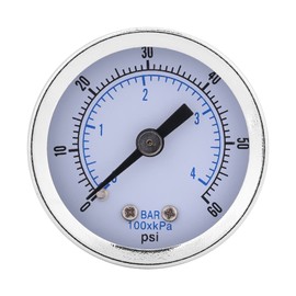 40 mm Diameter 0-60 Psi / 0-4 Bar, Pressure Gauge, 1 Double Scale Pneumatic and Hydraulic General Purpose Pressure Gauge, Gas Water Oil Pressure Gauge, Piezometer, 1/8 Inch BSPT Brass Internal