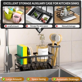 MODRACKLY Sponge Holder & Sink Caddy Organizer - Rustproof Kitchen Sink Organizer with Soap Dispenser, High Brush Holder - Countertop Storage for Sponges, Scrubbers (Space Grey)