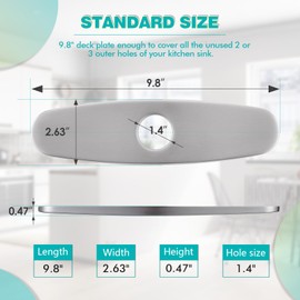 Kicimpro Faucet Plates to Cover Holes Stainless Steel Brushed Nickel Deck Plate for 1 or 3 Hole Bathroom or Kitchen Sink Faucet 9.8 Inch Round Faucet Escutcheons