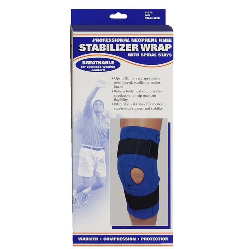 OTC Knee Stabilizer Wrap, Spiral Stays, Neoprene, Black, Small