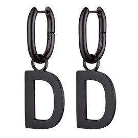 FOCALOOK Letter A to Z Earrings Black Women's Earrings Stainless Steel Hoop Earrings Christmas Earrings Statement Earrings Fashion Jewellery for Christmas, Metal, No Gemstone