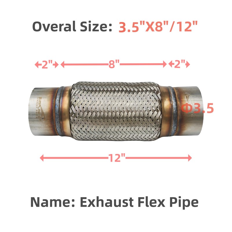 SUISFLXGRO Exhaust Flex Pipe 3.5"X8"/12" Universal Type 100% Stainless Steel