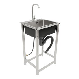 FXEIPOL Utility Sink Single Bowl Bar Kitchen Laundry Sink Floor Mount Commercial Sink with Faucet Stainless Steel Small Single Sink Set for Restaurants, Hotels