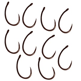 Carp On - Packs of 10 Size 8 CRANK Fishing Hooks Eyed - Made From Teflon Coated Carbon Steel (Barbless - Camo Brown, Pack of 10 - Size 8) [14-7708]