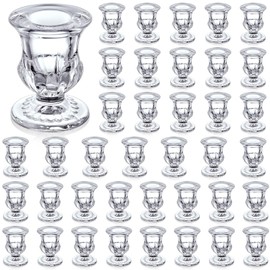 Foaincore Taper Candle Holders Bulk 2.5 Inch Candlestick Holder Small Candlestick Holder Thicker Glass Candle Sticks Set for Wedding Christmas Party Table Centerpiece(Clear,42 Pcs)