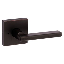 Kwikset Halifax Interior Privacy Door Handle with Lock, Door Lever For Bathroom and Bedroom, Venetian Bronze Reversible Keyless Push Button Lock Door Lever, with Microban Protection, Square Rose