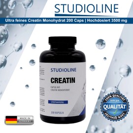 CREATIN MONOHYDRAT 200 Kapseln - Höchste Dosierung 3500 mg Tagesportion - 100% hochwertiges Creatinmonohydrat - Optimal bei kurzen intensiven Belastungen