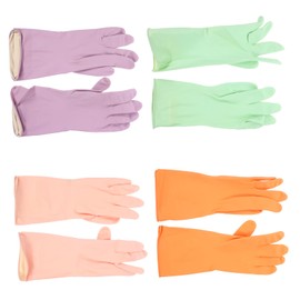 STOBAZA 4 Pairs Reusable Latex Cleaning Gloves Pink Orange and Purple Flexible Dishwashing and Household Gloves for Kitchen Cleaning and Food Preparation