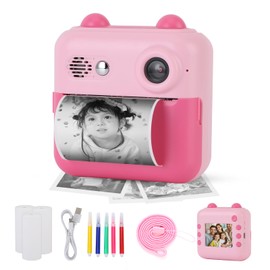 Gugxiom Kids Camera Instant Print,1080P Kids' Digital Cameras with 32GB SD Card & 3 Rolls of Printer Paper,Kids Camera for Boys & Girls Age 3-12 (Pink)