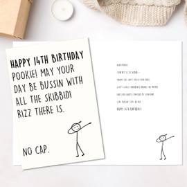 IDU Funny 14th Birthday Card,Happy 14th Birthday Decorations & Gifts for Boys Girls Son Daughter,Hilarious 14 Year Old Birthday Card for Teenagers with Gen Z Slang Meme-Inspired Design