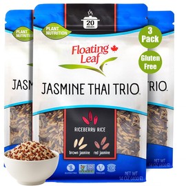 Floating Leaf Wild Rice Blend - Non-GMO & Gluten free Organic Rice| Jasmine Thai Rice Trio blended with Riceberry Rice, Brown Rice & Red Rice (Pack of 3) 14 oz each | Vegan & Kosher Wild Rice Blend