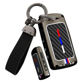 HIBEYO Key Fob Cover Fit for Mazda 3 6 Alexa CX-30 CX-3 CX-5 CX-7 CX-9 CX-4 CX-50 CX-30 2025 2024 2023 Accessories Alloy Carbon Fiber Texture Smart Key Case with Leather Keychain-3 Button Black