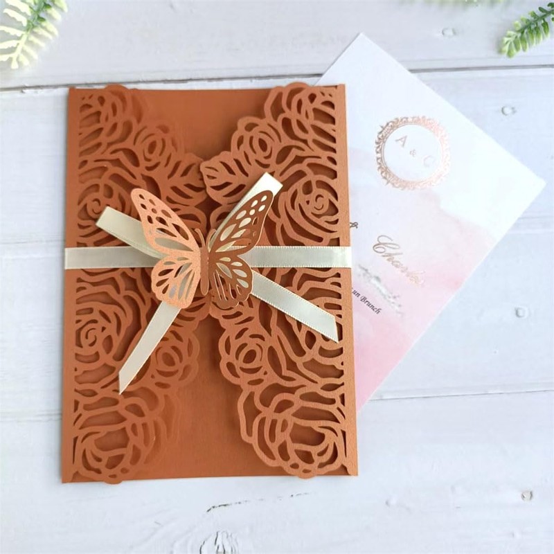 MillaSaw Floral Wedding Invitation Set With Blank Insert Envelope and