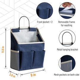 HZZTY BRNY 2pcs Wall Hanging Storage Bag, Small Door Closet Linen Fabric Pockets Organizer, Waterproof Multi Functional for Living Room Bedroom Bathroom Kitchen RV Camper with Hooks All Navy
