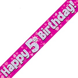 5th Birthday Pink Birthday Party Foil Banner Pennant Age 5