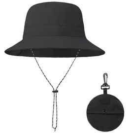 SSKHE Waterproof Bucket Hat UV Protection Beach Sun Hat Fishing Safari Boonie Hat Rain Hat Adjustable Packable Unisex Bucket Hat Adjustable Fishing Hat for Men Women Black