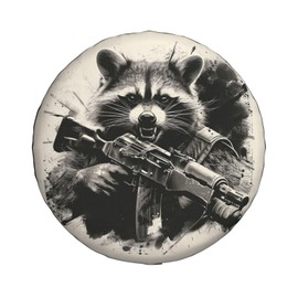 Funny Raccoon Spare Tire Cover Raccoon Holding A Gun Wheel Protector for Truck SUV Trailer Camping RV Universal Tire Covers 17 Inch