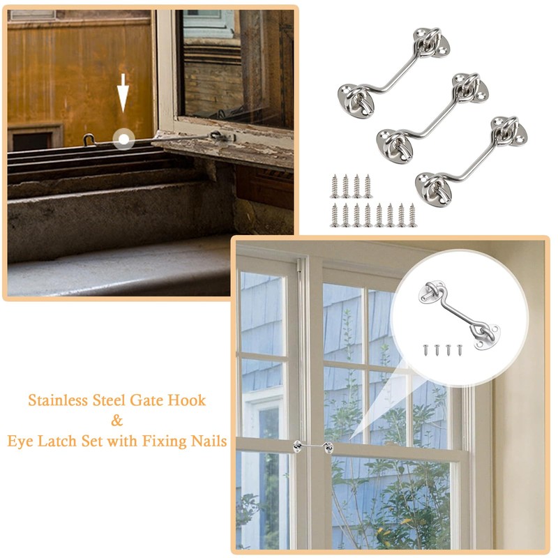 wodehahagou 3Pcs Hook and Eye Latch Door Latch Gate Hook