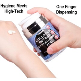 Anti-Aging Face Cream | $6.47/oz | 5% Marine Collagen 3% Retinol 5% 4D Hyaluronic Acid | Wrinkle Firming Moisturizer for Face Neck | Professional Strength | Jumbo 3.7oz | 1 Finger Cream Dispenser