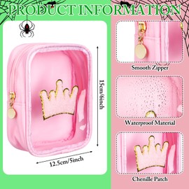 SATINIOR 12 Pcs Witch Party Favor Bags Mini Pink and Green Makeup Bags Chenille Organizer Pouches Clear with Zipper 5 x 6 Inch Waterproof Travel Purse for Women Birthday Supplies