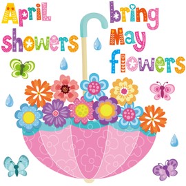 Gueevin April Showers Bring May Flowers Decorations Spring Cut Outs Bulletin Board School Classroom for Whiteboard Window Home Party Decor Supplies (Spring Flower)