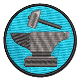 Hammer and Anvil Blacksmith Icon Multi-Color Embroidered Iron-On Patch Applique - Large 3.5 Inch