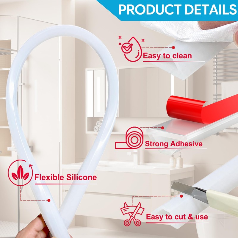 Zehiels 39" Shower Threshold Water Dam Self-Adhesive Silicone Water Barrier
