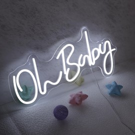 Oh Baby Neon Sign for Party, Large Size 21.7x10 Inch Neon letter Signs for Wall Room Backdrop Decoration (white)