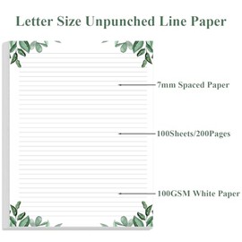Papel rayado de papelería, papel de relleno rayado sin perforar tamaño carta, 100 hojas/200 páginas, línea de hojas sueltas, 100gsm, 8.5 x 11 pulgadas