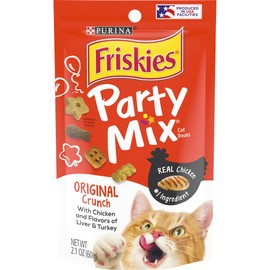 Purina Friskies Made in USA Facilities Cat Treats, Party Mix Original Crunch - 2.1 oz. Pouches (Pack of 10)