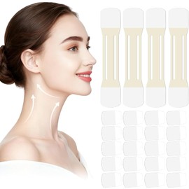 24 Piezas de Cinta de Levantamiento Invisible para Cara y Cuello Levanta la Piel Flácida Instantáneamente, Bandas de Rejuvenecimiento Ocultan Arrugas y Escote con Resistente al Agua para