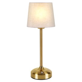 YAYZA! Cordless Table Lamp Adjustable Height Desk lamp, Fabric Shade 7500mAh Rechargeable LED Wireless Touch Night Light Stepless Dimming, 3 Color Temperatures with Edison Bulb (Short Gold - 1 Pack)